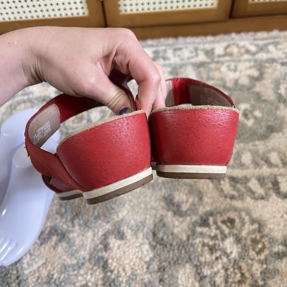 Dansko Sandals Womens 38/7 Vienna Slide Red Leather Slip On Open Toe Wedge Heels - Picture 6 of 7